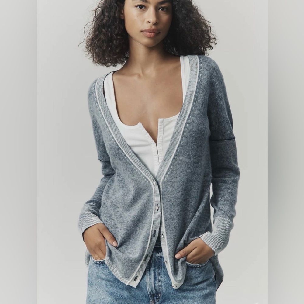 Anthropologie Pilcro Cashmere Cardigan Sweater Sequin Button Up V Grey Blue